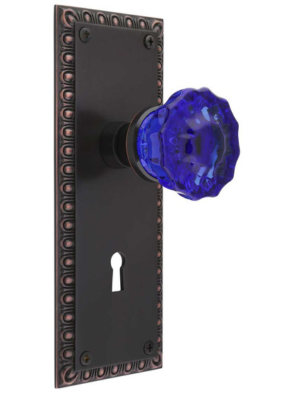 Ovolo Mortise-Lock Set with Colored Fluted Crystal Glass Knobs